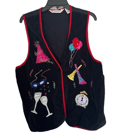 Vintage New Years Embroidered Vest Grandmacore 18 - Picture 1 of 4